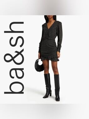ba&sh Robe Little Dots Metallic Long Sleeve Printed Mini Dress S Reg $620 Preppy